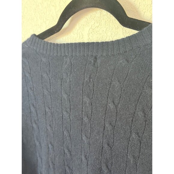 Alan Flusser Wool Blend Cable Knit Sweater Mens XL Navy Blue Preppy - Picture 4 of 7
